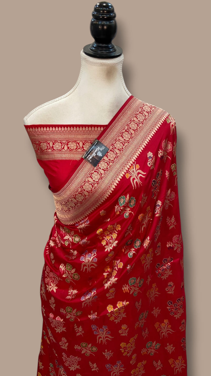 Pure Katan Silk Banarasi Handloom Saree - All Over Jaal Work With Meenakari
