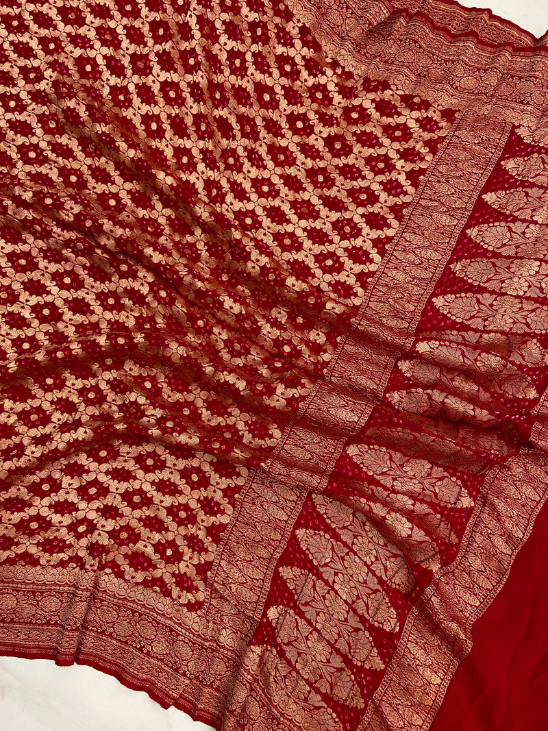 Pure Georgette Banarasi Bandhej Handloom Dupatta - The Handlooms