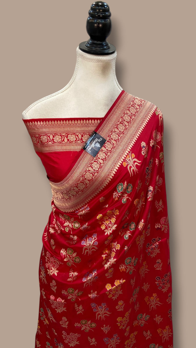 Pure Katan Silk Banarasi Handloom Saree - All Over Jaal Work With Meenakari