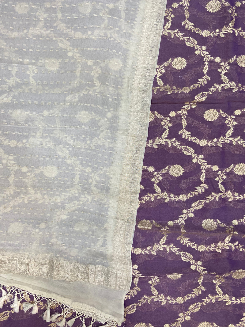 Chanderi Cotton Banarasi Dress material - Georgette Dupatta - The Handlooms