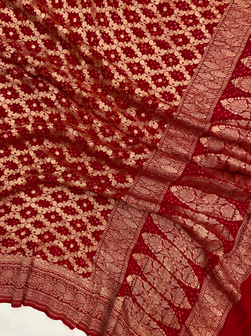 Pure Georgette Banarasi Bandhej Handloom Dupatta - The Handlooms