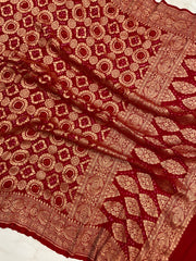 Pure Georgette Banarasi Bandhej Handloom Dupatta - The Handlooms