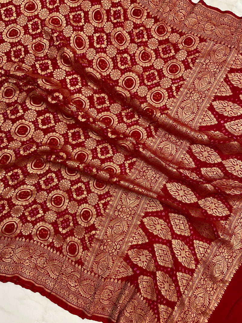 Pure Georgette Banarasi Bandhej Handloom Dupatta - The Handlooms