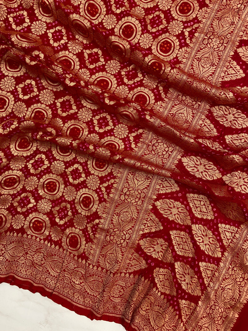 Pure Georgette Banarasi Bandhej Handloom Dupatta - The Handlooms