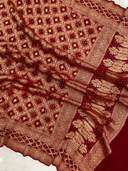 Pure Georgette Banarasi Bandhej Handloom Dupatta - The Handlooms