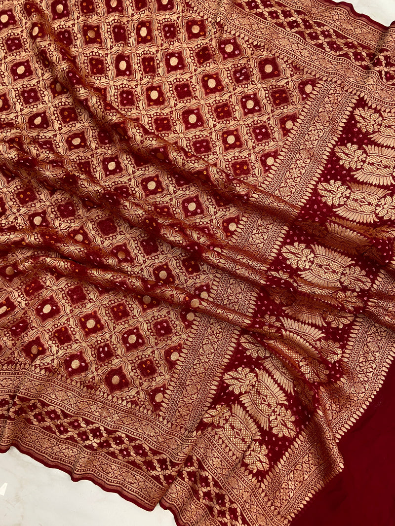 Pure Georgette Banarasi Bandhej Handloom Dupatta - The Handlooms