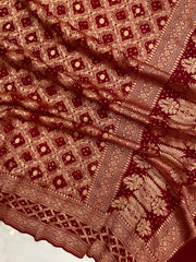 Pure Georgette Banarasi Bandhej Handloom Dupatta - The Handlooms