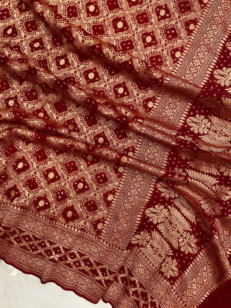 Pure Georgette Banarasi Bandhej Handloom Dupatta - The Handlooms