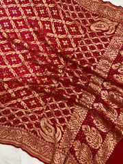 Pure Georgette Banarasi Bandhej Handloom Dupatta - The Handlooms