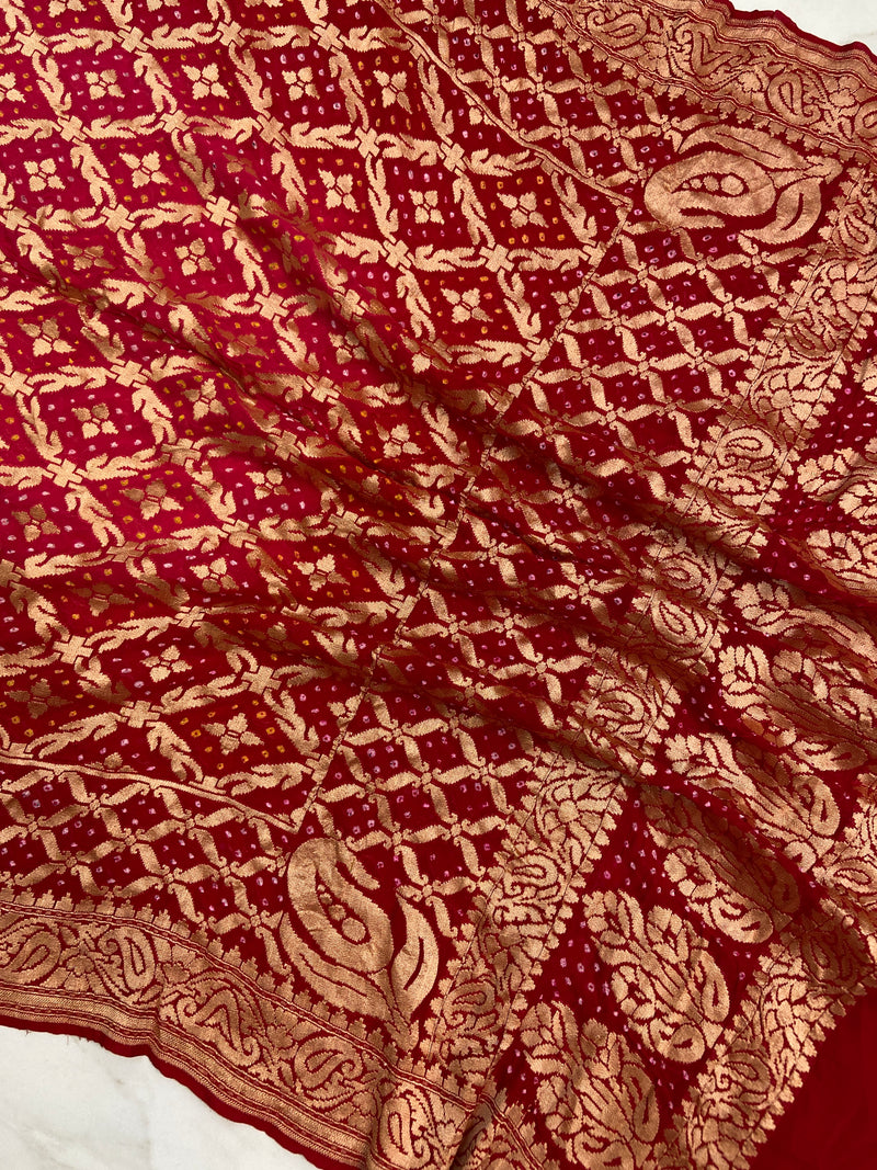 Pure Georgette Banarasi Bandhej Handloom Dupatta - The Handlooms