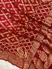 Pure Georgette Banarasi Bandhej Handloom Dupatta - The Handlooms