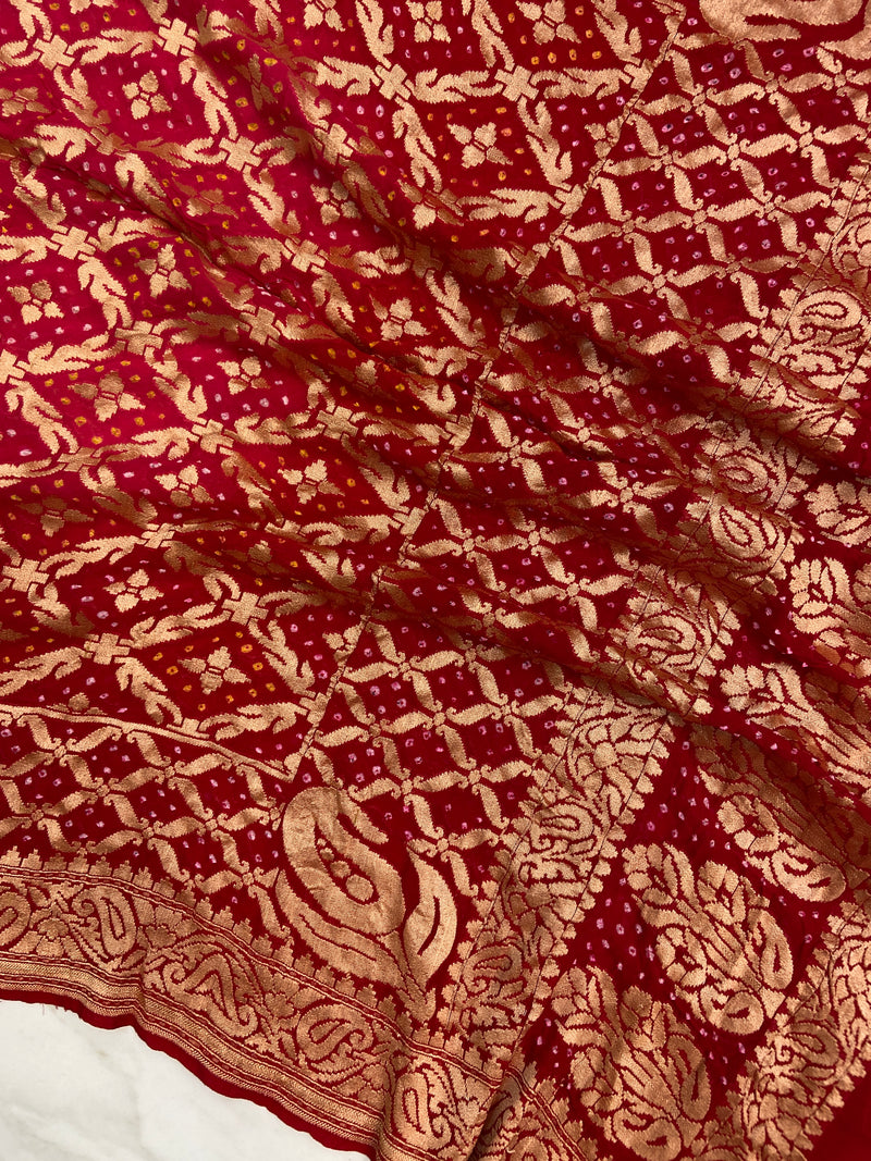 Pure Georgette Banarasi Bandhej Handloom Dupatta - The Handlooms