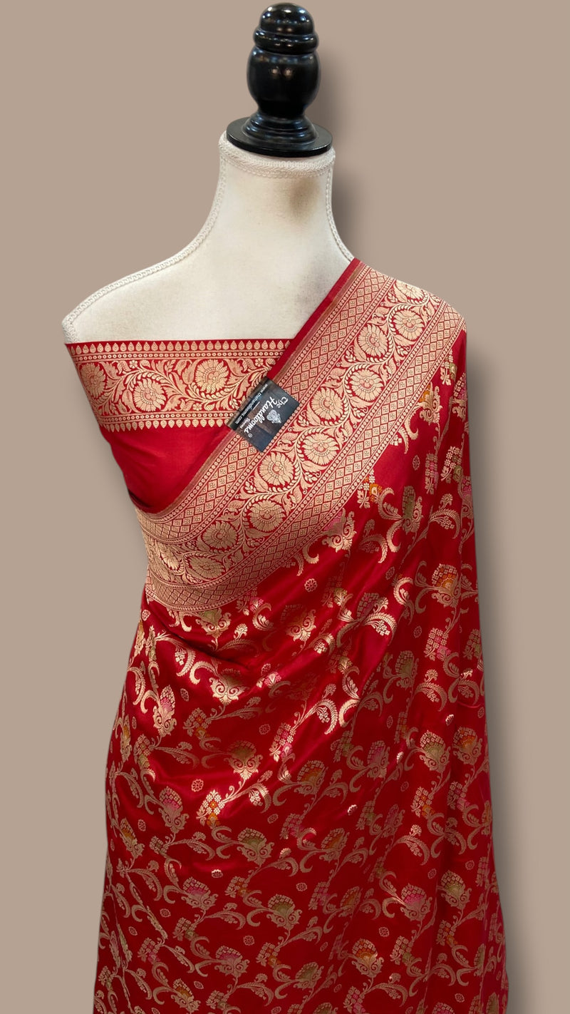 Pure Katan Silk Banarasi Handloom Saree - All Over Jaal Work With Meenakari