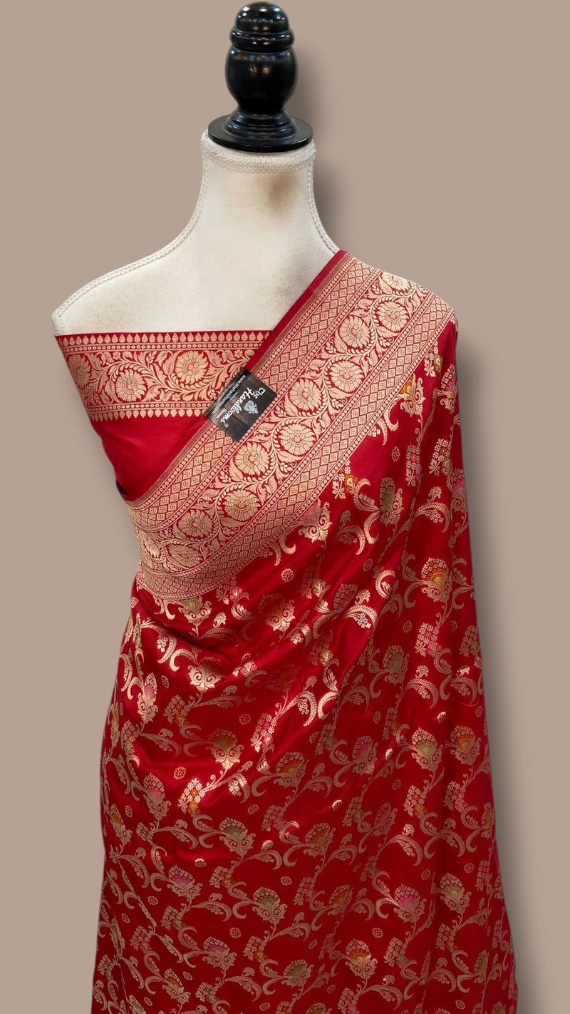 Pure Katan Silk Banarasi Handloom Saree - All Over Jaal Work With Meenakari