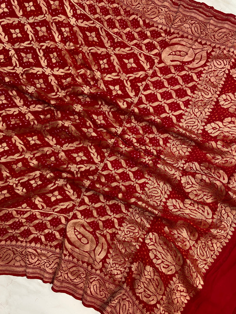 Pure Georgette Banarasi Bandhej Handloom Dupatta - The Handlooms