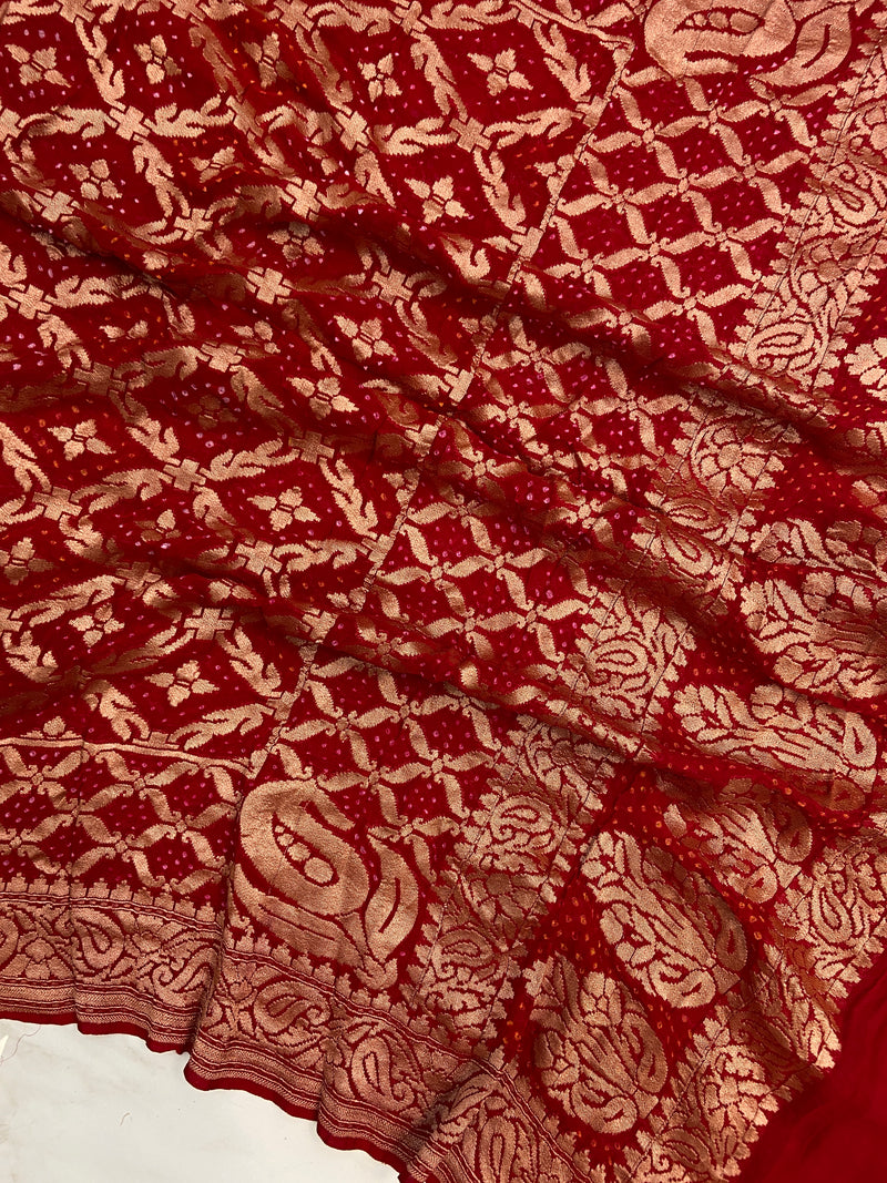 Pure Georgette Banarasi Bandhej Handloom Dupatta - The Handlooms