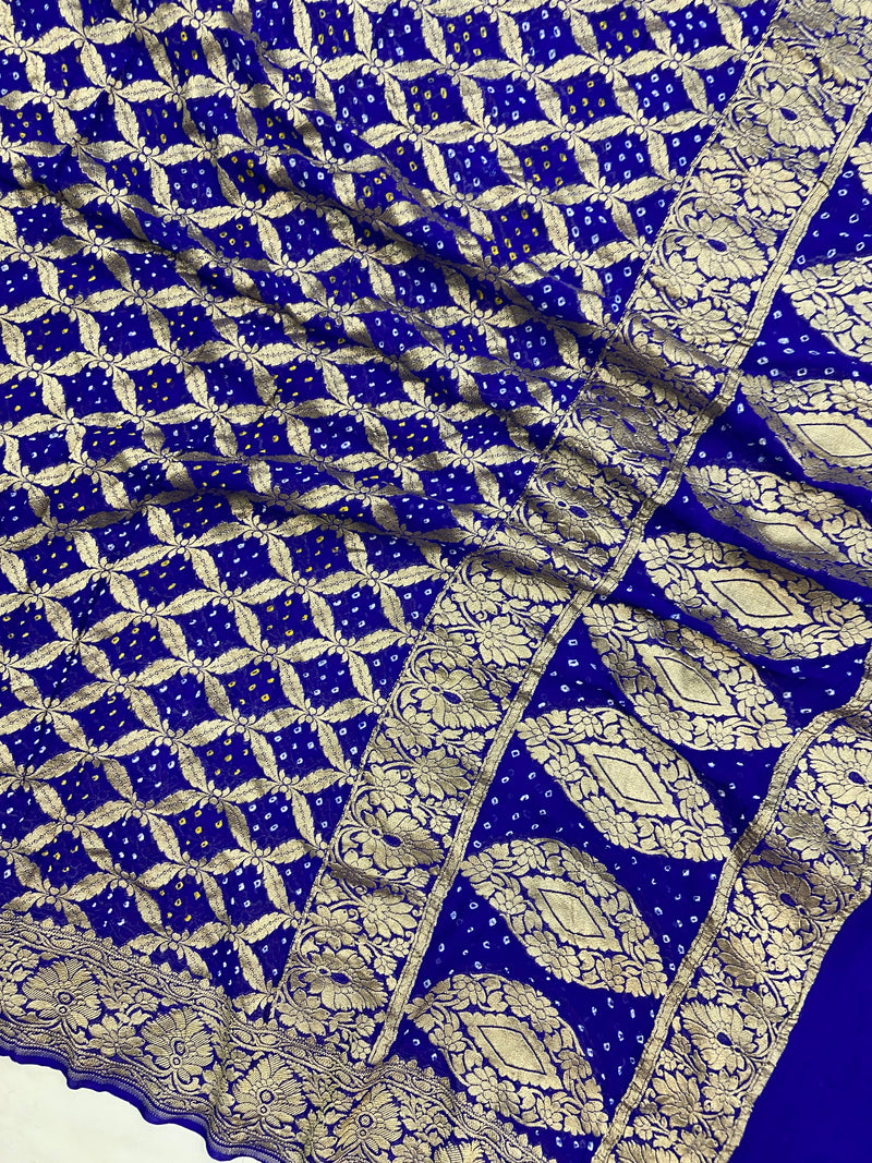 Pure Georgette Banarasi Bandhej Handloom Dupatta - The Handlooms