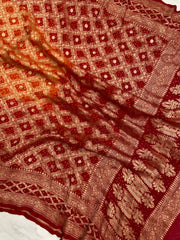 Pure Georgette Banarasi Bandhej Handloom Dupatta - The Handlooms