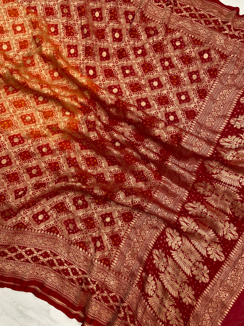 Pure Georgette Banarasi Bandhej Handloom Dupatta - The Handlooms