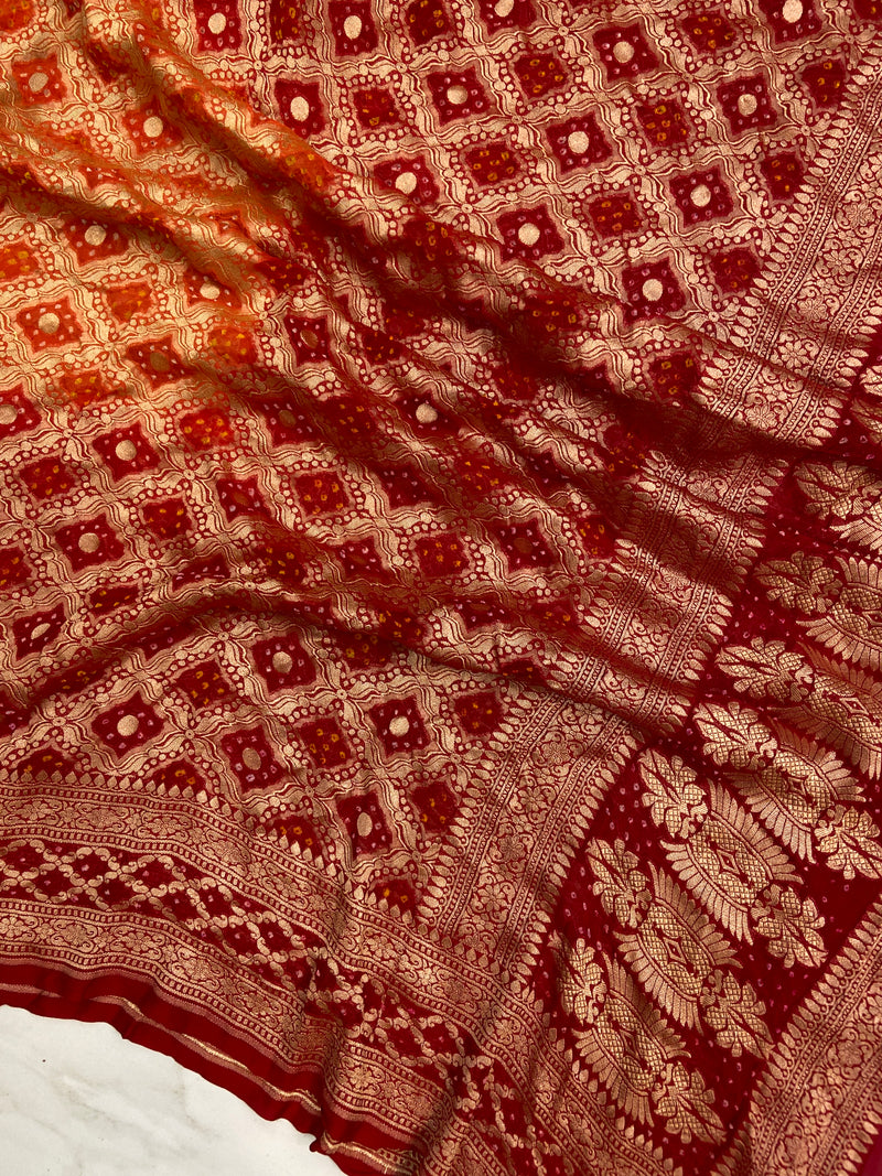 Pure Georgette Banarasi Bandhej Handloom Dupatta - The Handlooms