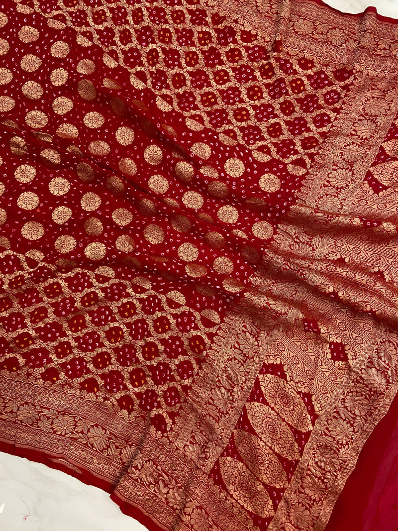 Pure Georgette Banarasi Bandhej Handloom Dupatta - The Handlooms