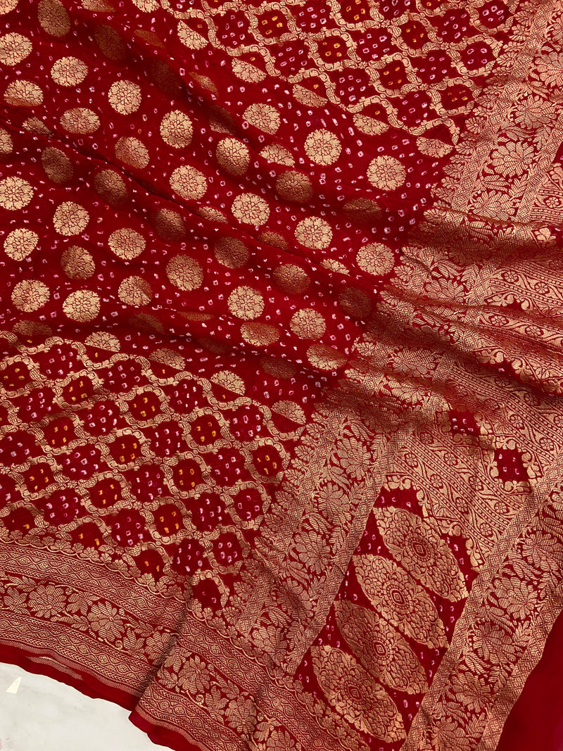 Pure Georgette Banarasi Bandhej Handloom Dupatta - The Handlooms