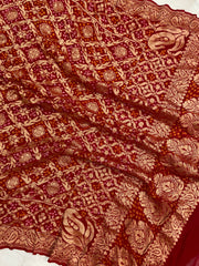 Pure Georgette Banarasi Bandhej Handloom Dupatta - The Handlooms