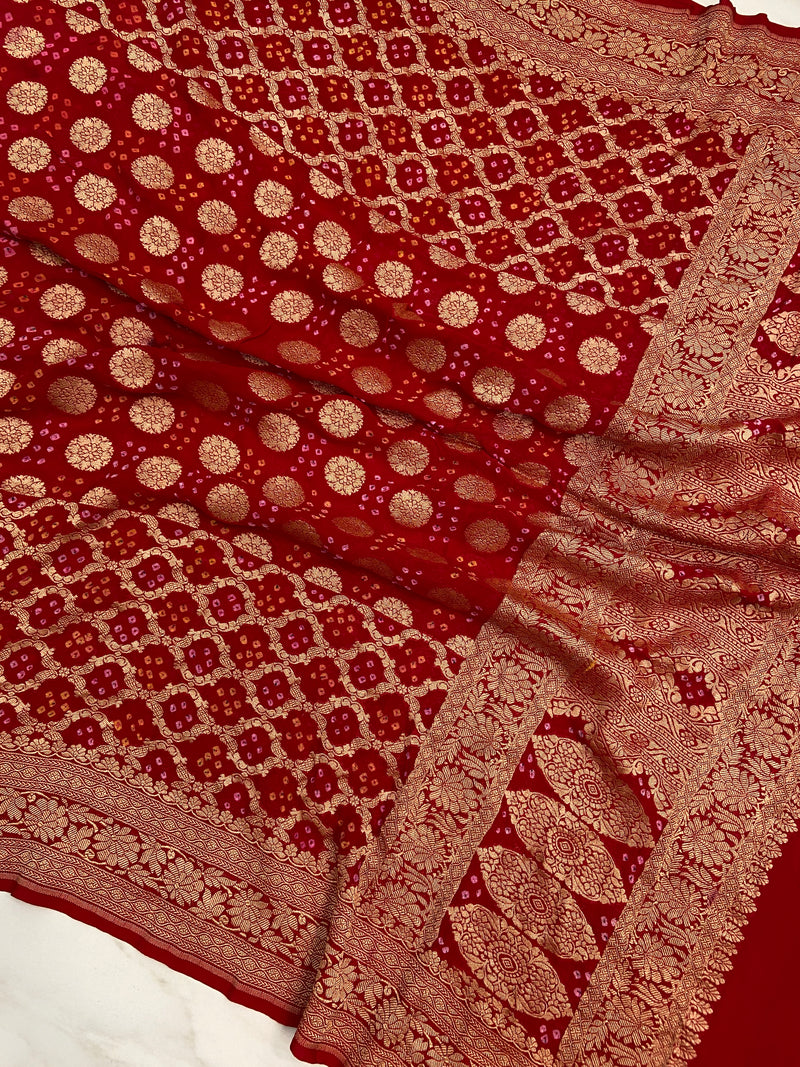 Pure Georgette Banarasi Bandhej Handloom Dupatta - The Handlooms