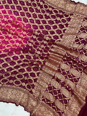 Pure Georgette Banarasi Bandhej Handloom Dupatta - The Handlooms