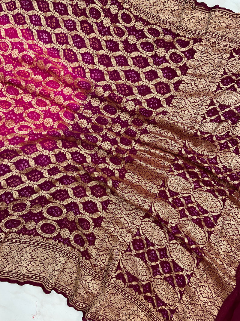 Pure Georgette Banarasi Bandhej Handloom Dupatta - The Handlooms