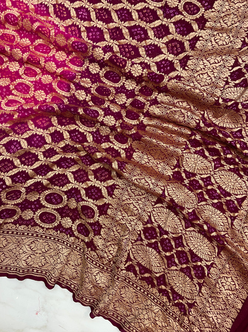 Pure Georgette Banarasi Bandhej Handloom Dupatta - The Handlooms