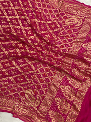 Pure Georgette Banarasi Bandhej Handloom Dupatta - The Handlooms