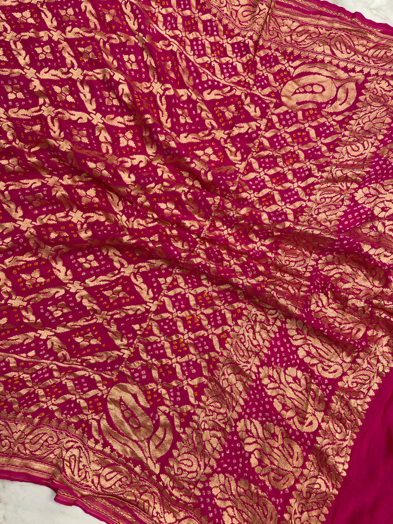 Pure Georgette Banarasi Bandhej Handloom Dupatta - The Handlooms