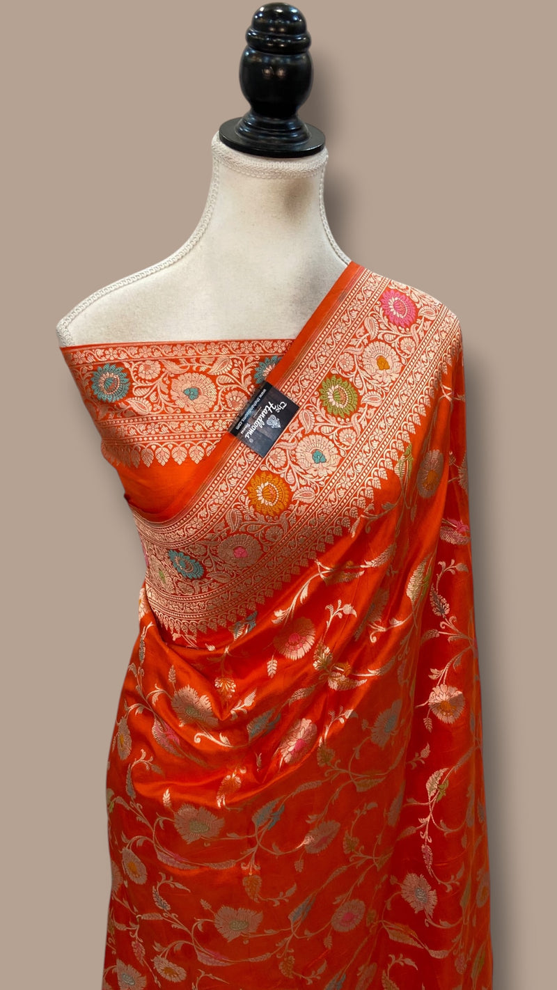 Pure Katan Silk Banarasi Handloom Saree - All Over Jaal Work With Meenakari
