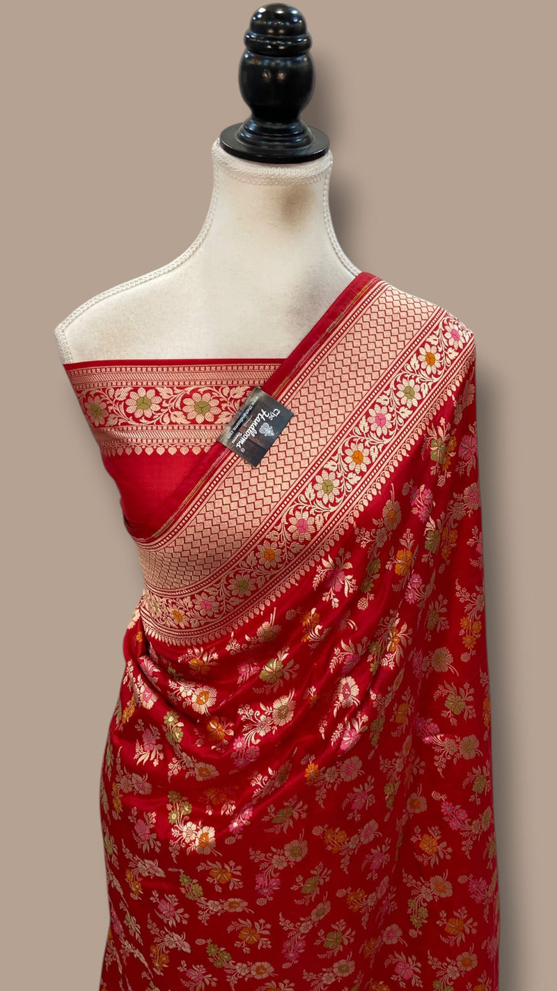 Pure Katan Silk Banarasi Handloom Saree - All Over Jaal Work With Meenakari