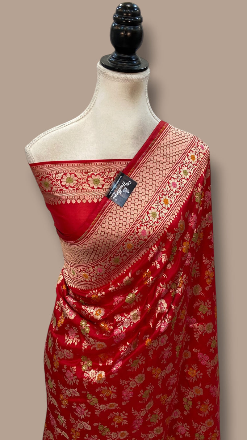 Pure Katan Silk Banarasi Handloom Saree - All Over Jaal Work With Meenakari