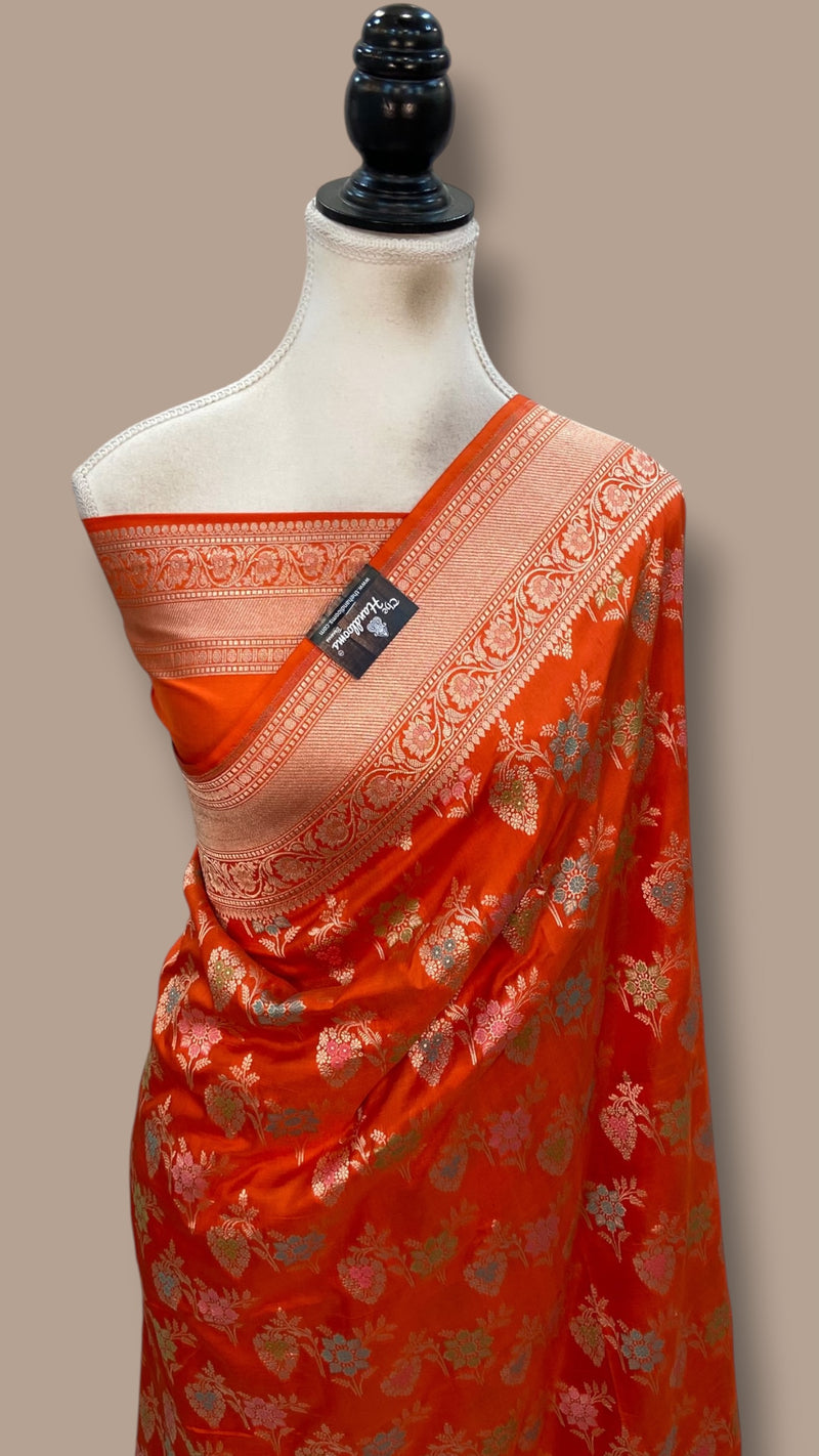 Pure Katan Silk Banarasi Handloom Saree - All Over Jaal Work With Meenakari