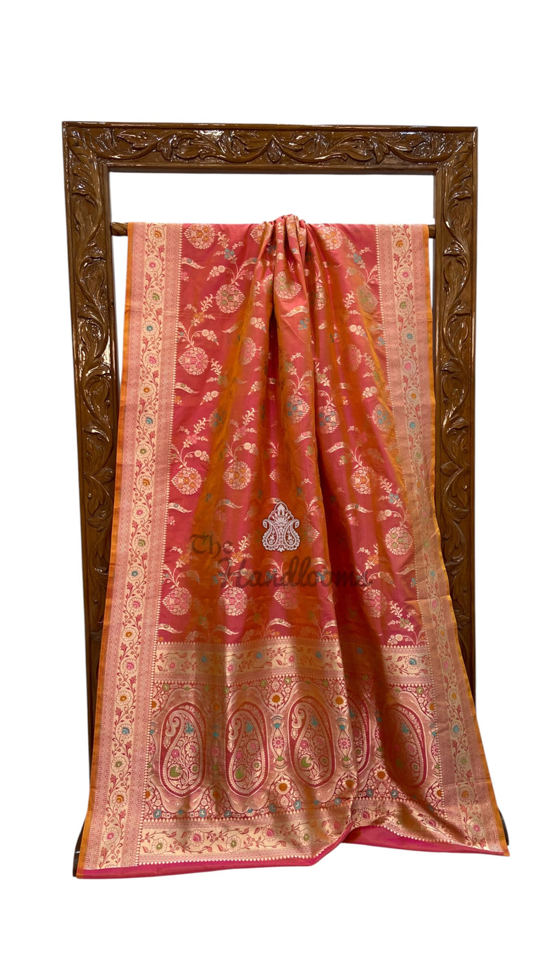 Pure Katan Silk Banarasi Handloom Saree - All Over Jaal Work With Meenakari