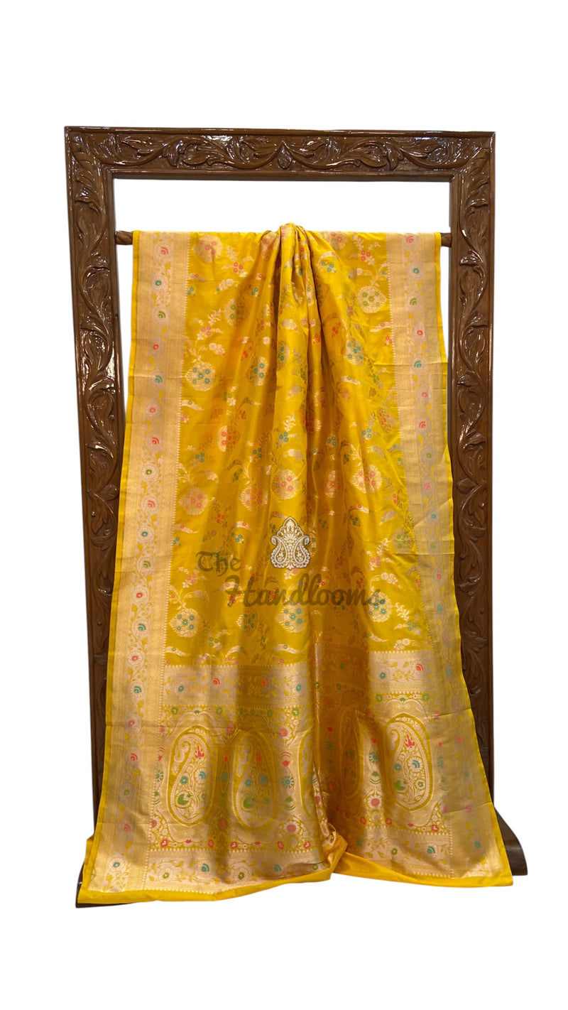 Pure Katan Silk Banarasi Handloom Saree - All Over Jaal Work With Meenakari