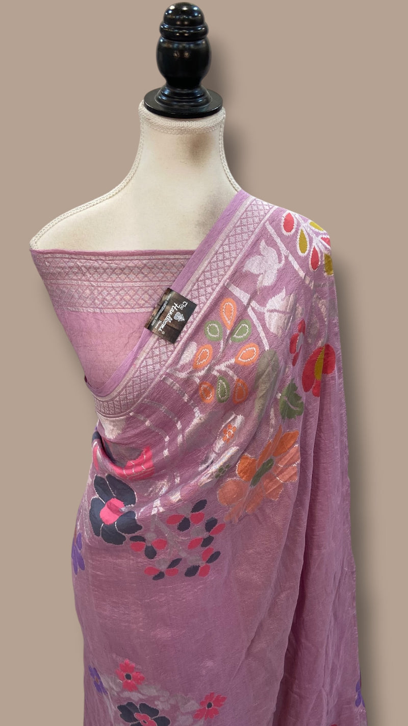 Pure Tussar Georgette Handloom Banarasi Saree With Meenakari