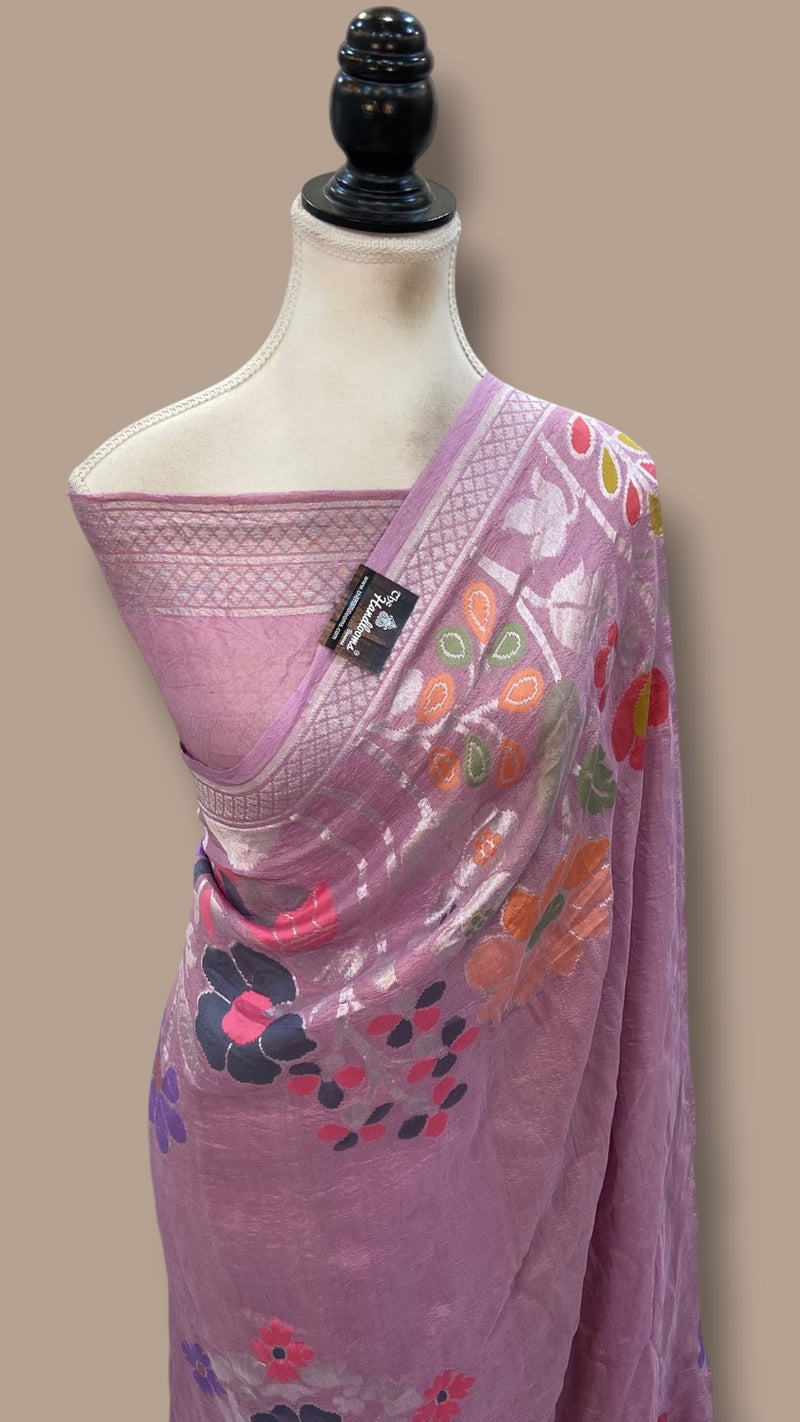 Pure Tussar Georgette Handloom Banarasi Saree With Meenakari