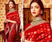 Deepika Padukone in Pure Katan Silk Banarasi Handloom Saree - All Over Motifs - The Handlooms