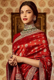Deepika Padukone in Pure Katan Silk Banarasi Handloom Saree - All Over Motifs - The Handlooms
