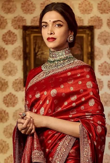 Deepika Padukone in Pure Katan Silk Banarasi Handloom Saree - All Over Motifs - The Handlooms