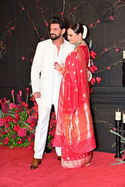 Sonakshi Sinha Pure Katan Silk Banarasi Handloom Saree - All Over Motifs - The Handlooms