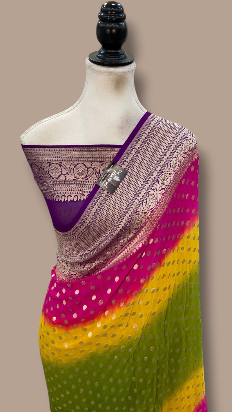 Multicolour Pure Khaddi Georgette Handloom Banarasi Saree