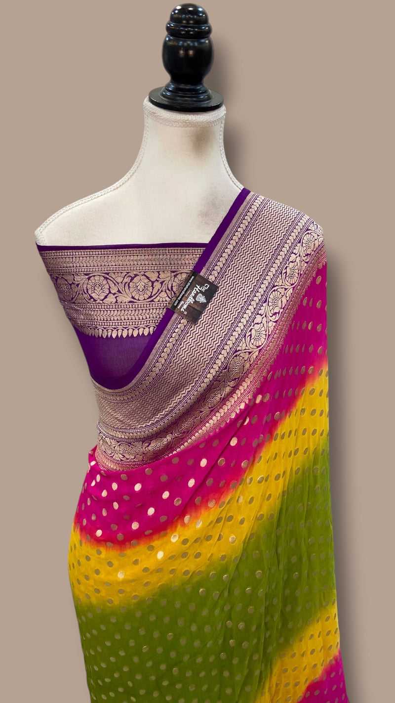 Multicolour Pure Khaddi Georgette Handloom Banarasi Saree