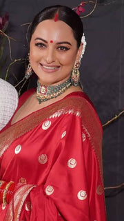 Sonakshi Sinha Pure Katan Silk Banarasi Handloom Saree - All Over Motifs - The Handlooms