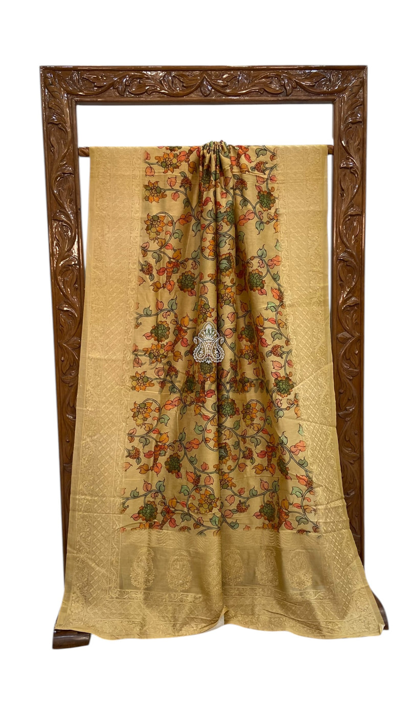 Pure Chiniya Silk Handloom Banarasi Saree With Chikankari - The Handlooms