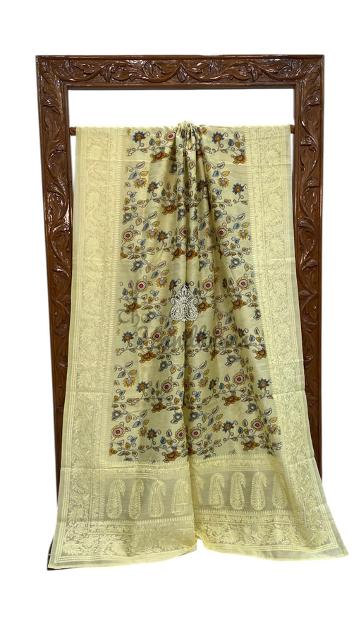 Pure Chiniya Silk Handloom Banarasi Saree With Chikankari - The Handlooms